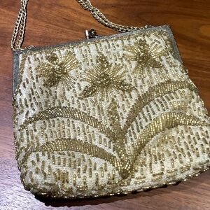 Gold Beaded Floral Women's Clutch
